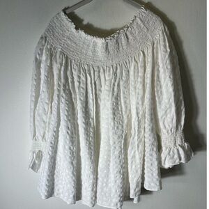 Liviana Conti Smocked Textured Off the Shoulder Women's Blouse